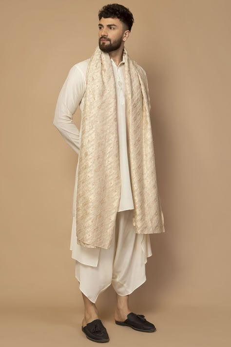 Buy Silk Kurta Dhoti Set by Siddartha Tytler - Men at Aza Fashions Chanderi Shawl, White Kurta Men, Dhoti Pants For Men, India Fashion Men, Man Dress Design, Mens Traditional Wear, Best Indian Wedding Dresses, Olympian Gods, Men's Closet