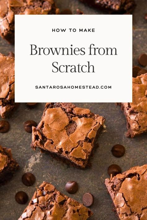 How to make brownies from scratch Pinterest pin. Gooey Brownies From Scratch, Scratch Brownies Homemade, Made From Scratch Brownies, How To Make Brownies From Scratch, Homemade Brownies Recipe From Scratch, Brownies From Scratch Easy, Easy Brownies From Scratch, Brownie From Scratch, Cakey Brownie Recipe