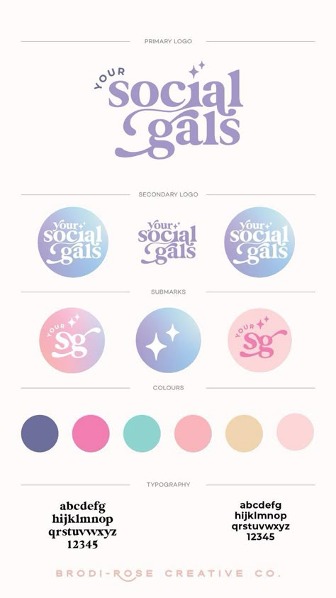 Brand Package Template, Social Media Manager Logo Ideas, Logo For Social Media Manager, Social Media Design Canva, Social Media Palette, Social Media Colour Palette, Visual Identity Moodboard, Cute Branding Ideas, Color Palette Social Media