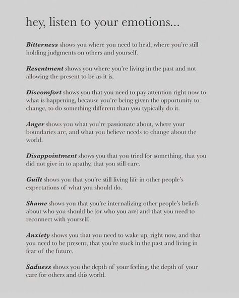 Listening to emotions Thoughts Running Through My Head, What I Love About Myself, Mixed Emotions, Emotional Intelligence, Emotional Health, Infj, The Words, Namaste, Counseling