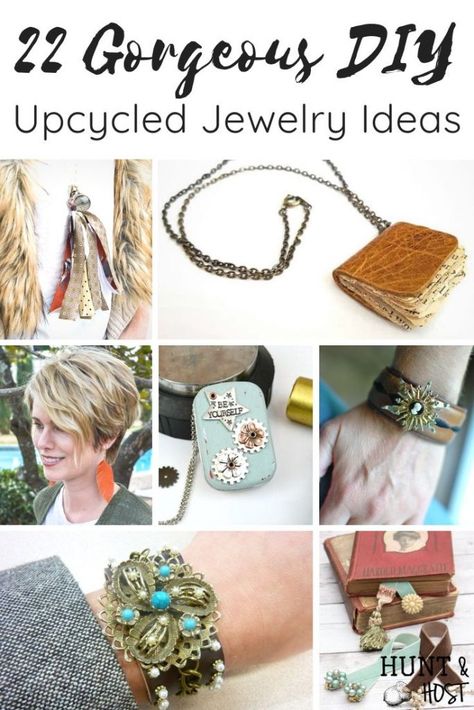 A list of gorgeous upcycled jewelry ideas made from common everyday items you have around your house. Get unique style with these DIY jewelry ideas. #DIYjewelry #upcycle #handmadejewelry #thriftedstyle Boho Earrings Diy, Pop Tab Bracelet, Short Hair Tutorials, Latina Jewelry, Denim Bracelet, Zipper Bracelet, Old Jewelry Crafts, Book Pendant, Diy Jewelry Holder