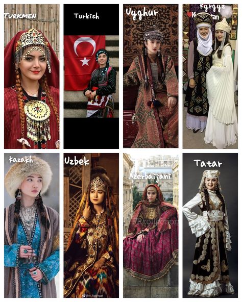 Uyghur Traditional Clothing, Kazakh Clothing Traditional Dresses, Tatar Traditional Clothing, Kyrgyzstan Traditional Dress, Turkish Historical Clothing, Turkmenistan Traditional Clothing, Turkey Clothes Fashion, Uzbek Traditional Clothing, Traditional Kazakh Clothing