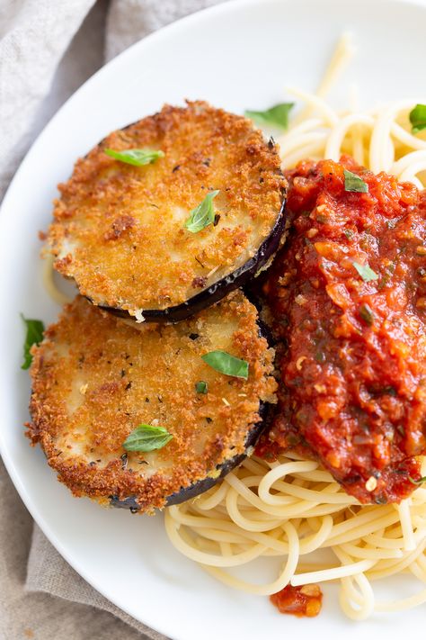 Vegan Gluten Free Eggplant Parmesan, Vegan Eggplant Parmesan Baked, Vegan Eggplant Parmigiana, Eggplant With Spaghetti, Vegan Eggplant Parm, Vegan Breaded Eggplant, Panko Eggplant, Vegan Spaghetti Recipes, Eggplant Parmesan Vegan