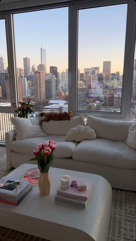 Toronto Apartment, Girl Apartment, Girly Apartments, Aesthetic Apartment, Chicago Apartment, Apartment View, Acrylic Coffee Table, Dream Apartment Decor, Future Apartment Decor