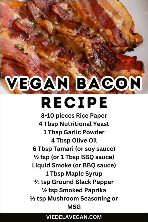 Homemade Vegan Bacon Recipe Vegan Bacon Jam, Vegan Bacon Recipe, Vegetarian Bacon, Detox Foods, Vegan Beef, Vegan Breakfasts, Vegan Meat, Bacon Recipe, Vegan Bacon