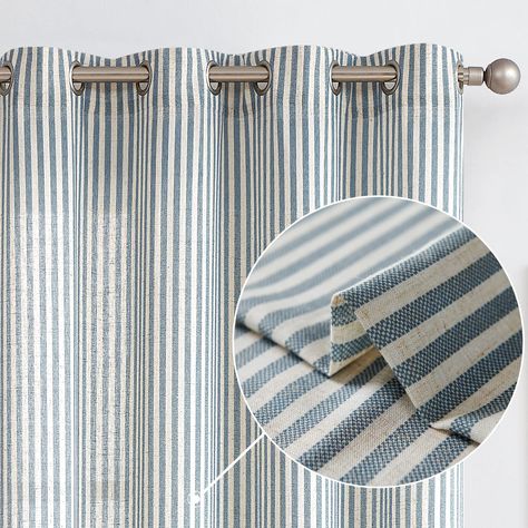 AmazonSmile: Vangao Linen Stripe Curtains Tickingstripe Semi-Sheer Window Curtains Blue Pinstripe Printed on Beige Drapes 63 Inches Length for Living Room Bedroom Grommet Top 2 Panels : Everything Else Minimalist Curtains Living Room Short, Nursery Curtains Neutral Target, What Colour Curtains Go With Grey Sofa, Simple Curtains Bedroom Fabrics, Pinstripe Curtains, Beige Drapes, Black Blackout Curtains, Secret Notes, Drapes For Living Room