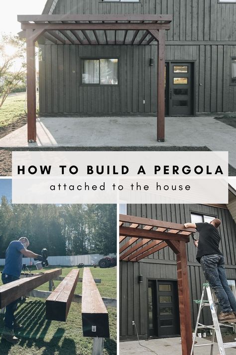 Pergola Off Side Of House, How To Attach A Pergola To A House, Pergola Lean To House, Pergola Attached To Brick House, Pergola Detached From House, Craftsman Pergola Ideas, How To Build A Pergola With Roof, Building A Pergola Attached To House, Pergola Built Off House