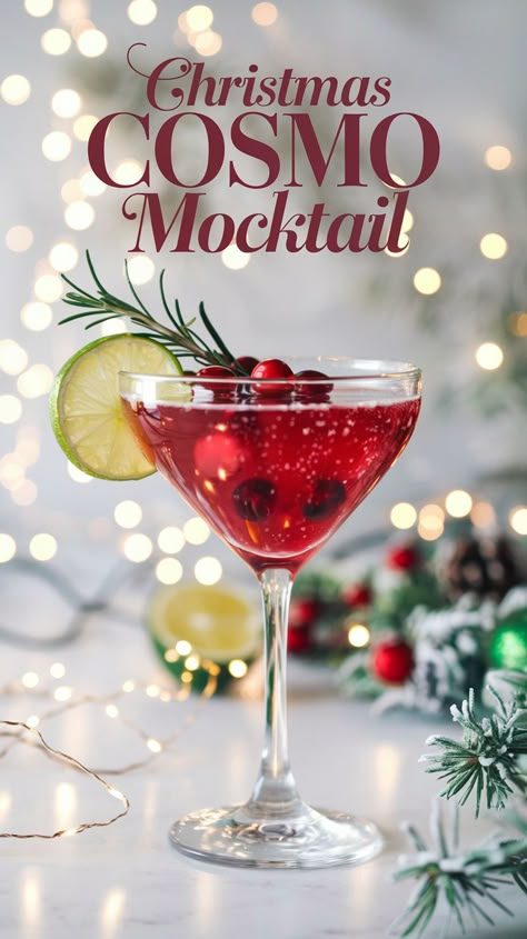 "Celebrate the holiday season with our delightful Christmas Cosmo Mocktail Recipe! This festive cocktail is the perfect addition to your holiday drink recipes, offering a refreshing non-alcoholic beverage option for all your seasonal party drinks. Enjoy the vibrant flavors of this Christmas mocktail, and impress your guests with a delicious and elegant drink that captures the spirit of the season.!" Christmas Beverages Alcoholic, Christmas Party Drinks Alcohol, Holiday Drinks For Adults, Christmas Party Drink Ideas, Fun Christmas Cocktails, Fun Christmas Drinks, Christmas Mocktail Recipes, Christmas Mocktail, Easy Holiday Drinks