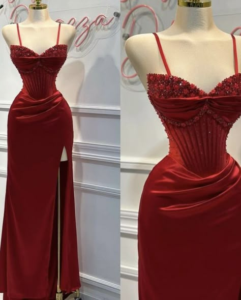 Red Gala Dress Classy, Homecoming 2024, Evening Dress Beaded, Red Spaghetti, Matric Dance, Classy Prom Dresses, Spaghetti Strap Prom Dress, Stunning Prom Dresses, Elegant Prom Dresses