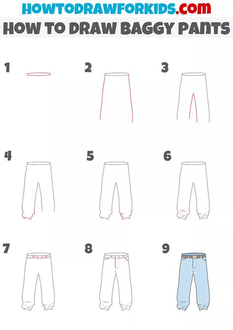 How To Draw Pants, Draw Pants, How To Draw Clothes, Baggy Pants Outfit, Small Drawing Room Interior Design, Small Drawing Room Interior, Small Drawing Room, Pants Tutorial, Pants Drawing