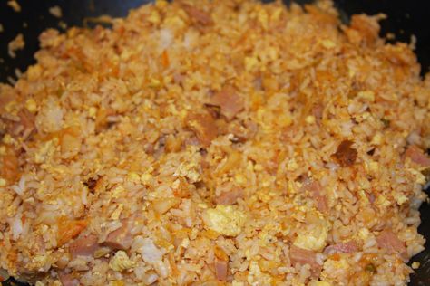 Kim Chee Fried Rice, Kim Chee Fried Rice Hawaii, Fried Spam, Ono Kine Recipes, Portuguese Sausage, Pork Steak, Rice Ingredients, Hawaiian Food, Super Yummy