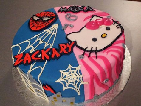 Spider Man N Hello Kitty, Hellokitty Spider Man, Spider Man And Hello Kitty Birthday, Spider Man Hello Kitty Cake, Hello Kitty And Spiderman Birthday, Hello Kitty And Spiderman Cake, Spider Man X Hello Kitty, Hello Kitty Pasta, Spider Man And Hello Kitty