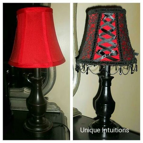 #gothic #gothicfurniture #diy #giy #gothicdecor #lamp #lampshade #gothicstyle No Sew Corset, Sew Corset, Gothic Homemaking, Lampshade Tutorial, Gothic Diy, Alternative Diy, Gothic Manor, Goth Bedroom, Gothic Room