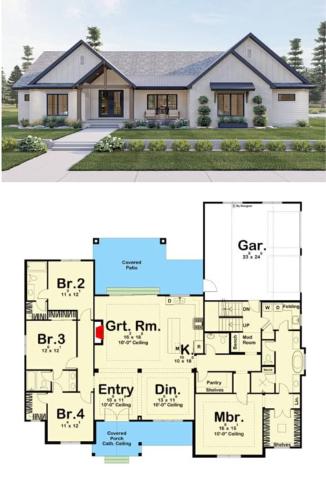 Single-Story Modern 4-Bedroom Farmhouse House Plan with Jack & Jill Bath and Bonus Expansion House Layouts Single Story, Modern Farmhouse Exterior Layout, 1 Story Ranch Style Homes, 4 Bedroom House Plans Open Floor Modern, Open Concept Home Plans, First Home Floor Plans, Ranch Building Plans, One Story House Layout Floor Plans, Ranch Floor Plans With Basement 4 Bedroom