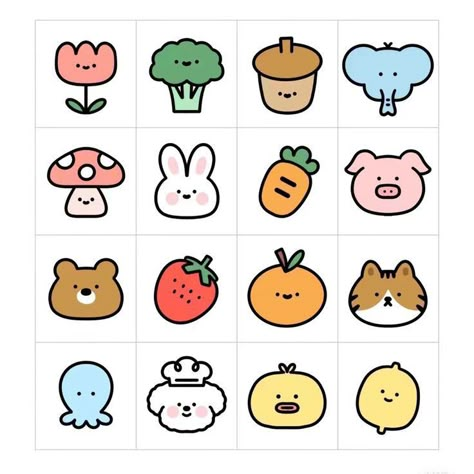 Doodle Kawaii Cute, Mini Cute Animals Drawing, Cute Sticker Ideas To Draw Easy Simple, Stickers Drawing Easy, Cute Small Drawings, Traditional Tattoo Designs, Book Crafts Diy, Cute Easy Doodles, Seni Dan Kraf