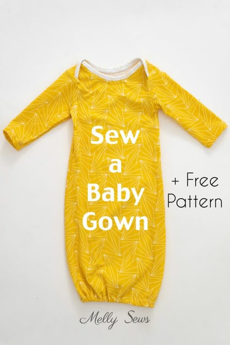 How To Sew a Baby Gown Pattern with a Video Tutorial - Melly Sews Free Pdf Sewing Patterns For Babies, Baby Sleep Gown Pattern Free, Sleep Sack Sewing Pattern, Layette Pattern Free, Newborn Gown Pattern Free, Newborn Sewing Patterns Free, Infant Sewing Patterns Free, Newborn Diy Projects, Preemie Clothes Patterns Free