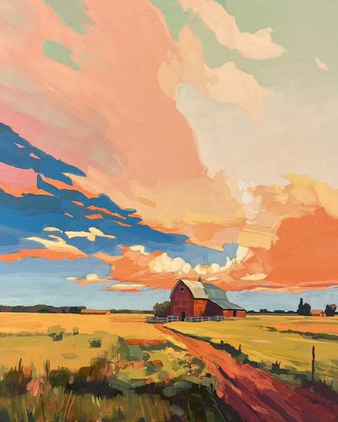 Number 2 of my Top 10 Paintings of... - Jim Musil Painter Colorful Landscape Paintings, Farm Paintings, Colorful Landscape, Painting Inspo, Artsy Fartsy, Abstract Landscape, Landscape Painting, Painting Inspiration, Landscape Art