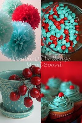 Double D Challenges: Teal and Red Color Challenge Red Teal Color Scheme, Red And Teal Decor, Red Turquoise Color Palette, Teal And Red Color Palette, Teal Accent Wall, Teal Color Schemes, Red And Aqua, Tv Wall Decor Ideas, Red Color Combinations