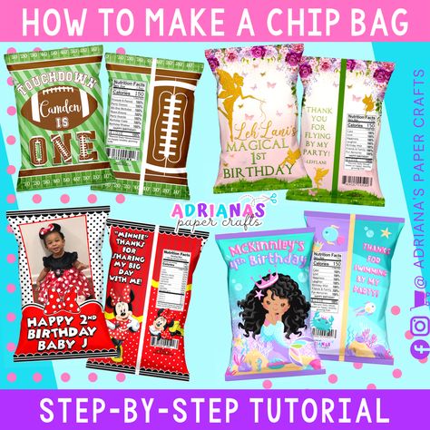 How To Make Chips, Diy Party Bags, Custom Chip Bags, Diy Party Favors, Birthday Bag, Custom Party Favors, Happy 2nd Birthday, Chip Bags, Diy Cricut