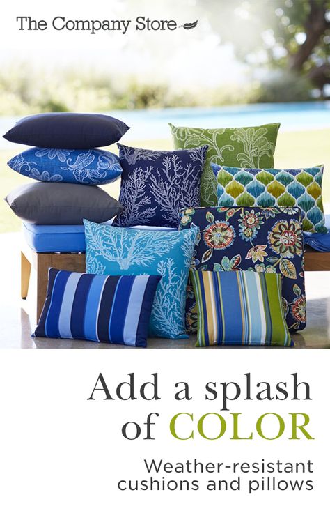 Durable, all-weather fabric and well-appointed style make these outdoor cushions and pillows an easy choice. Available in eye-catching colors and patterns, they’re sure to give your patio furniture a fresh look. Make the most of your outdoor space at The Company Store. Garden Floor Plan, Beach Patio, Furniture Logo, Interior Bedroom, The Company Store, Outdoor Cushions And Pillows, Outdoor Patio Decor, Tabletop Decor, Patio Umbrellas