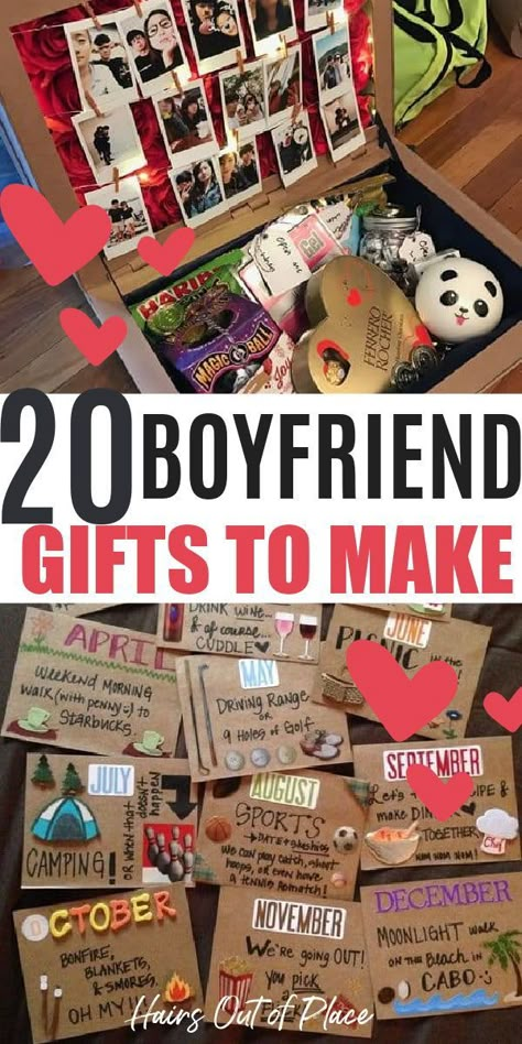 20 Gifts for boyfriend to make that are easy DIY gift ideas. so cute and romantic for his birthday, anniversary, or just because. 5 Senses Gift For Boyfriend, Gift Idea Aesthetic, Joululahjat Diy, Gift Ideas Aesthetic, Selamat Hari Valentine, Diy Gifts For Christmas, Christmas Ideas For Boyfriend, Valentines Bricolage, Cute Anniversary Gifts