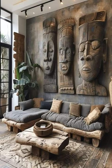 African Interior Design, African Inspired Decor, African Interior, Afrikaanse Kunst, African Home, African Home Decor, African Decor, Wooden Art, Dream House Decor