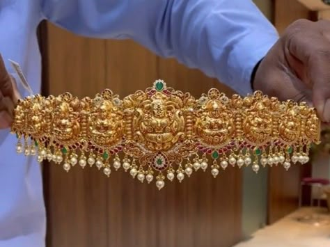 Gold Vaddanam Design, Hip Belt Gold Designs, Temple Jewellery Vaddanam, Hipbelt Designs Gold, Astalakshmi Vaddanam Gold, Vadanam Latest Designs, Vaddanam Designs Gold Indian Bridal, Light Weight Vaddanam Designs Gold, Gold Vaddanam Designs Latest