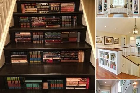 10 Clever Ways to Add a Bookcase to a Stairway Escalier Design, Stairs Design Modern, Painted Stairs, Modern Stairs, Modern Staircase, Home Libraries, Home Modern, Home Library, Stairs Design