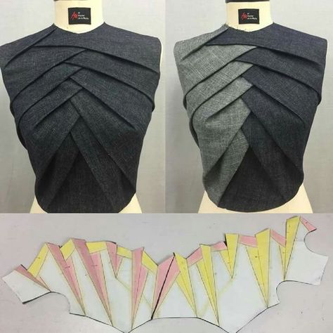 Mode Origami, Detail Couture, Origami Fashion, Origami Patterns, Folded Fabric, Neck Designs For Suits, Sew Ins, Couture Mode, Sewing Design