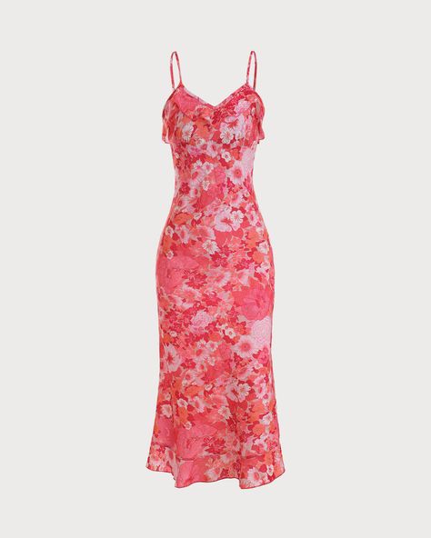 2022 The V Neck Ruffle Floral Midi Dress in Dresses with only $36 online. Free shipping on orders over $69 Ruffle Midi Dress, Pink Midi Dress, Neck Ruffle, Mean Girls, Lookbook Outfits, Floral Midi Dress, Looks Vintage, Fancy Dresses, Floral Print Dress