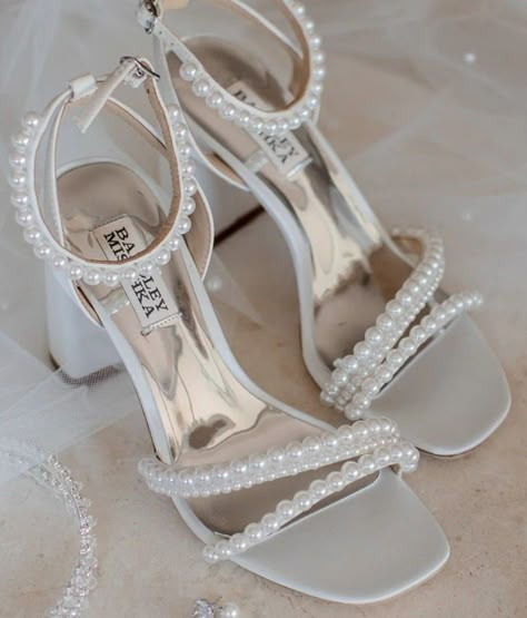 Badgley Mischka Bridal Shoes, Badgley Mischka Bridal, Bride Heels, Pearl Wedding Shoes, Wedding Shoes Bride, White Wedding Shoes, Prom Heels, Bridal Heels, Wedding Shoes Heels