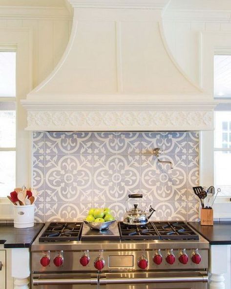 17 of our favorite tile backsplash ideas for behind the stove in the kitchen. Which would you choose for over your range? Tile Backsplash Ideas, Kitchen Backsplash Tile Designs, Backsplash Tile Design, Patterned Tile Backsplash, Stove Backsplash, Kitchen Backsplash Designs, Backsplash Designs, French Country Kitchen, Kitchen Stove