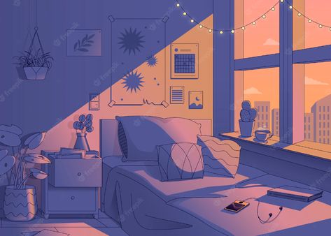 Chill Illustration Art, Lo Fi Illustration, Lofi Illustration Art, Bedroom Illustration Art, Lo Fi Background, Room Illustration Bedroom, Dream Rooms Cozy, Lo Fi Art, Room Illustration Art