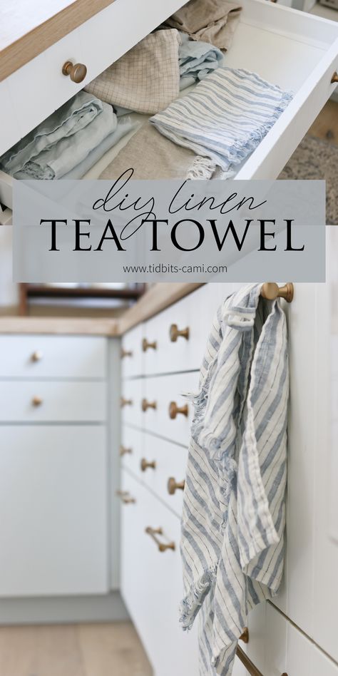 Linen Projects Ideas, Diy Linen Tea Towels, Linen Towels Diy, Cotton Sewing Ideas, Sewing Supplies For Beginners, Handmade Kitchen Towels, Simple Things To Sew, Diy Tea Towels, Sewing Hobbies