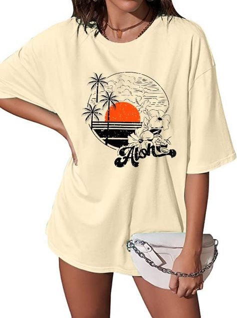 Womens Hawaiian Oversized T Shirts Vintage Aloha Oversized Tshirts Hibiscus Flower Tee Tops Summer Vacation Beach Tee Oversized Shirts Women, Graphic Tees Summer, Oversize Tshirt Outfits, Vintage Aloha, Beach Tee, Summer Graphic Tee, Oversized T Shirts, Shirts Vintage, Women Street