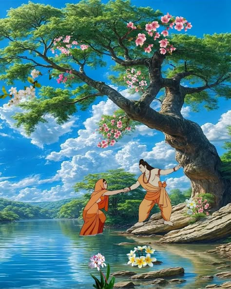 Ram Sita Anime, Lord Ram Art, Siya Ram Wallpaper, Shree Ram And Sita, Ram Sita Wallpaper, God Illustration Art, Sita Ram Images, Ram Sita Painting, God Painting Indian