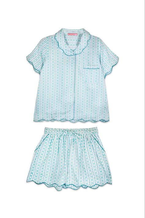 Adorable, cute, trendy Shorts PJ set - Blue Moss Long Pajamas, Cute Pajama, Cute Pjs, Cute Pajama Sets, Summer Pajamas, Women's Pajamas, Cute Pajamas, Scalloped Trim, Short Pajama Set