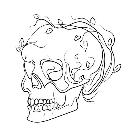 Human Skull Sketch, Plants Line Art, Human Skull Drawing, Skull Drawing Sketches, Garden Logo, Poison Garden, Easy Tattoo, Skull Sketch, Logo Board