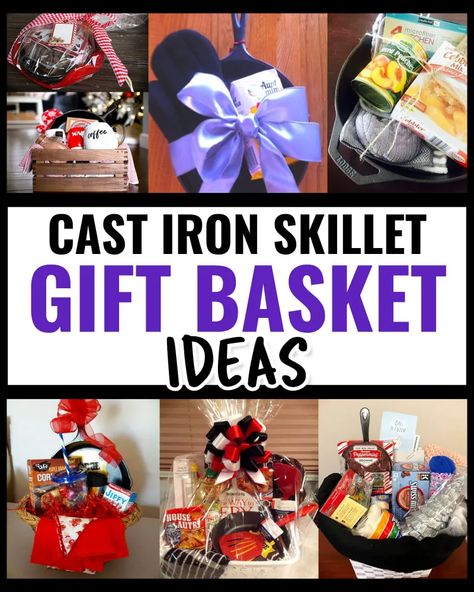 Cast Iron Skillet Gift Basket Ideas To Make As Unique Gifts On A Budget 2022 Cast Iron Skillet Gift Basket, Jack And Jill Gift Basket Ideas, Cast Iron Skillet Gift Basket Ideas, Jack And Jill Raffle Ideas, Jack And Jill Basket Ideas, Jack And Jill Raffle Basket Ideas, Gift Basket Homemade, Raffle Gift Basket Ideas, Basket Theme