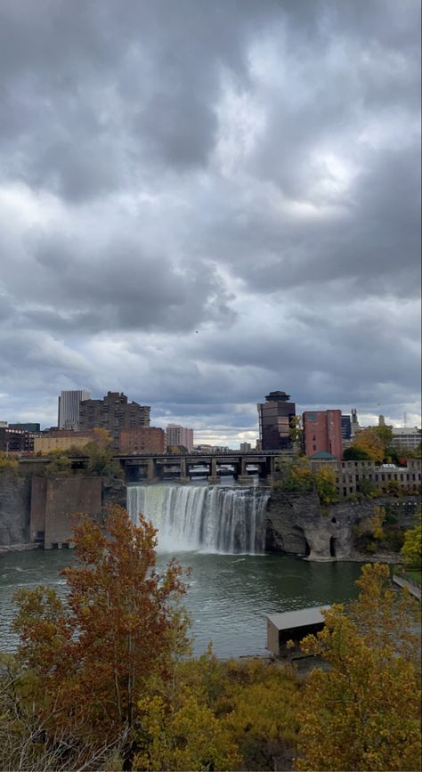 Genesee Brewery View Rochester, NY waterfall City views Waterfall City, City Views, Rochester Ny, City View, Travel Dreams, Architecture, Collage, Travel, Pins