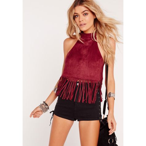 Missguided Suedette Tassel Crop ($34) ❤ liked on Polyvore featuring burgundy Hair Tan Skin, Fringe Tank Top, Salty Hair, Suede Tops, Fringe Top, Unique Boutique, Cami Crop Top, Suede Fringe, Tan Skin