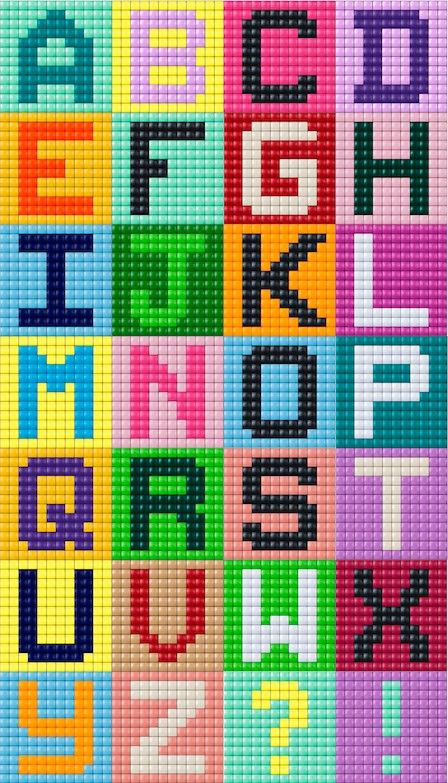 Crochet Alphabet, Pola Macrame, Crochet Letters, Cross Stitch Alphabet Patterns, Easy Perler Beads Ideas, Canvas Letters, Cross Stitch Letters, Diy Perler Bead Crafts, Pixel Crochet