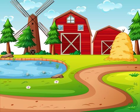 Farm Cartoon, Jungle Mural, Farm Pictures, Montessori Toddler Activities, Preschool Activities Toddler, Kids Background, Black And White Art Drawing, Theme Background, Farm Scene