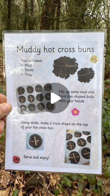 Sam Goldsworthy on Instagram: "Come and make some Hot Cross Buns with us in the woods inspired by @earlyyearsoutdoor   #samgoldsworthychildmindingplayideas #eyfs #eyfsadventureplay #eyfsideas #earlyyearsideas #earlyyearseducation #natureplayalong #natureplay #mud #mudplay #muddyplay #outdoorplay #outdoorclassroom #handsonlearning #easterplay #hotcrossbuns" Into The Woods Eyfs, Outdoors Eyfs, Eyfs Forest School Area, Ks2 Outdoor Learning, Small World Outdoors Eyfs, Easter Play, Early Years Educator, Hot Cross Buns, Early Years