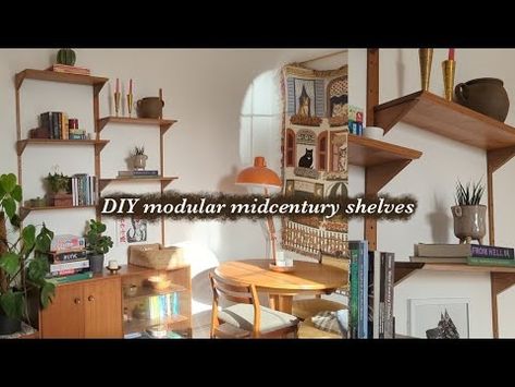 I made these DIY modular shelves - YouTube Mcm Shelving Wall Units, Mcm Shelving, Diy Shelving Unit, Diy Wall Unit, Track Shelving, Modular Shelves, Wall Shelves Diy, Diy Shelf, Wall Shelving Units