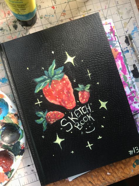 Art Book Covers Sketchbooks, Sketch Book Cover Painting Ideas, Kawaii Sketchbook Cover, Sketch Book Decoration Cover, Sketches Book Cover, Art Sketch Book Cover Ideas, Sketchbook Cover Drawing, Sketch Book Covers Ideas, Paint Sketchbook Cover