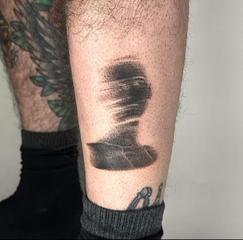 Tree With Eyes Tattoo, Negative Image Tattoo, Tattoos For Derealization, Shadow Figure Tattoo, Black Shape Tattoo, Weird Cool Tattoos, Body Disphorphia Tattoo Ideas, Derealization Sketch Tattoo, Dissociated Tattoo