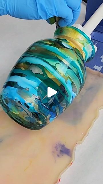 Mixed Media Girl on Instagram: "Beautiful alcohol ink vase sealed with resin! #mixedmediagirl #resin #alcoholink" Resin And Alcohol Ink, Alcohol Ink Vases Diy, Alcohol Ink On Glass Diy, Diy Resin Vase, Alcohol Ink Ornaments, Alcohol Ink Wood Grain Tumbler Diy, Alcohol Ink Ideas Tutorials, Alcohol Ink Glass Vase, Sharpie Alcohol