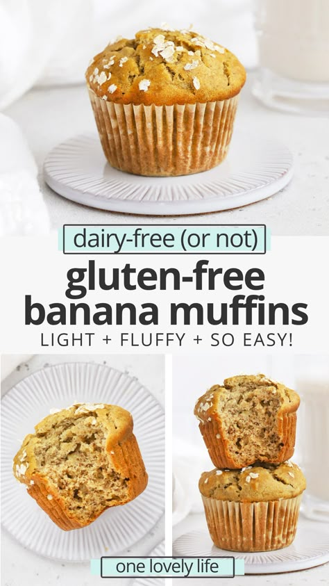 Dairy Free Banana Muffins, Banana Muffin Recipe Healthy, Gluten Free Dairy Free Muffins, Glutenfri Baking, Banana Muffins Recipe, Gluten Free Banana Muffins, Healthy Banana Muffins, Banana Oatmeal Muffins, Banana Muffin