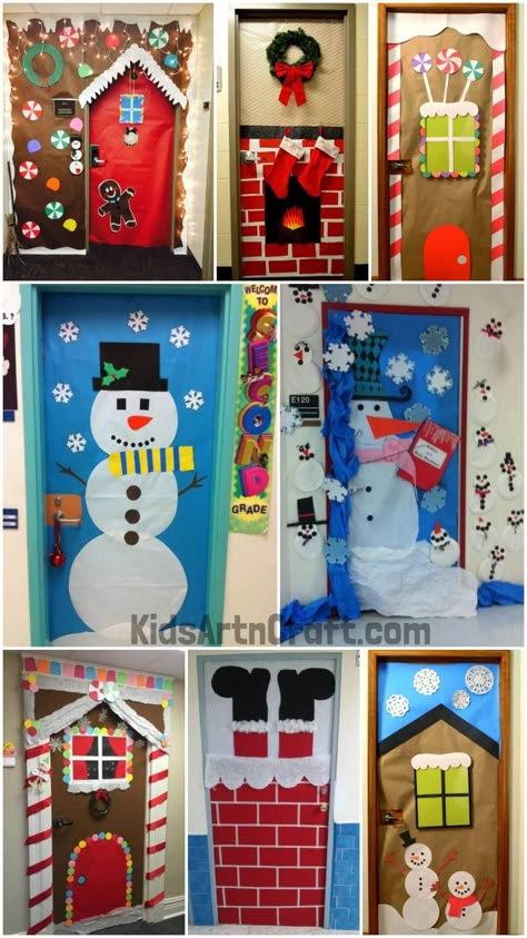 Christmas Classroom Door Decoration Ideas for Preschool - Kids Art & Craft Decorating School Doors For Christmas, Preschool December Door Ideas, Homemade Christmas Door Decorations, Happy Holidays Door Decorations, Christmas Classroom Decorations For Kids Door Decorating, Christmas Classroom Decorating Ideas, Christmas Kindergarten Door Decorations, Preschool Door Decorations Christmas, Easy Holiday Door Decorations For Work